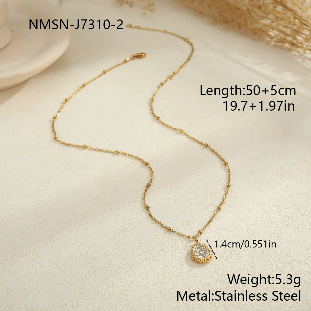 Women's stainless steel pendant necklace electroplated finish geometric five star moon water drop shape chain