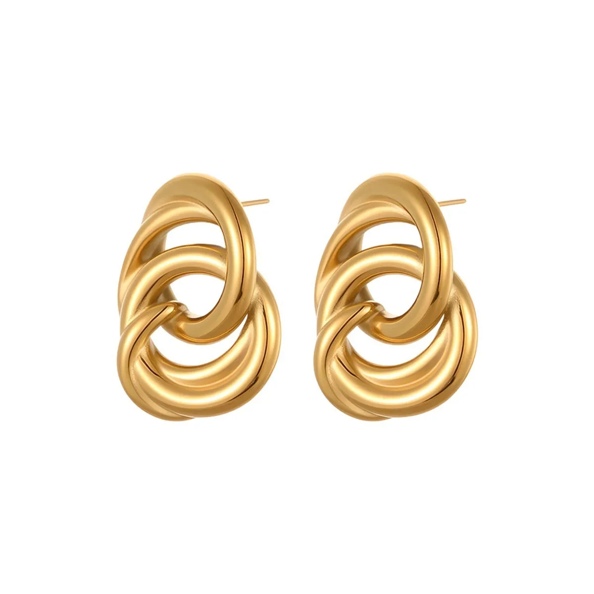 Gold geometric stud earrings with 18K electroplated finish on stainless steel