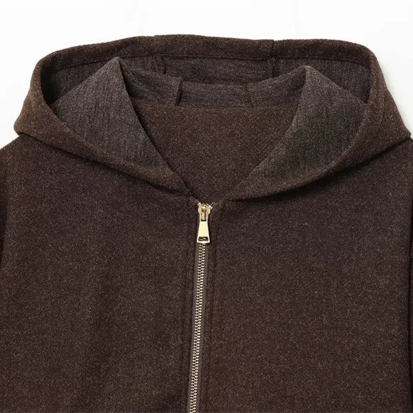 PU hooded jacket casual coat for women long sleeve zipper closure collage stitching