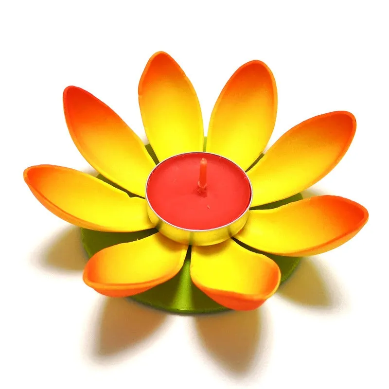 Single-layer plastic wishing lotus lantern in mixed colours, floating on water, available in 11cm and 15.5cm sizes