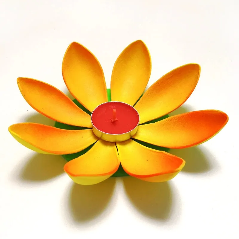 Single-layer plastic wishing lotus lantern in mixed colours, floating on water, available in 11cm and 15.5cm sizes