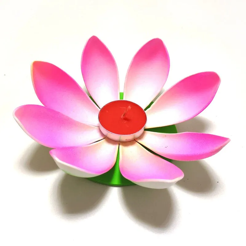 Single-layer plastic wishing lotus lantern in mixed colours, floating on water, available in 11cm and 15.5cm sizes