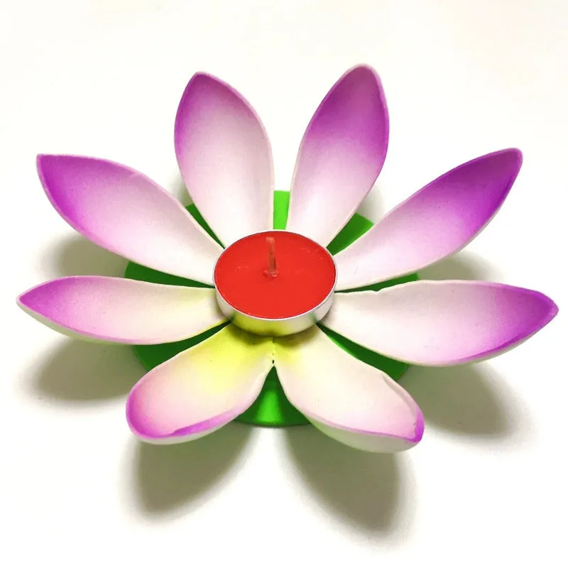 Single-layer plastic wishing lotus lantern in mixed colours, floating on water, available in 11cm and 15.5cm sizes