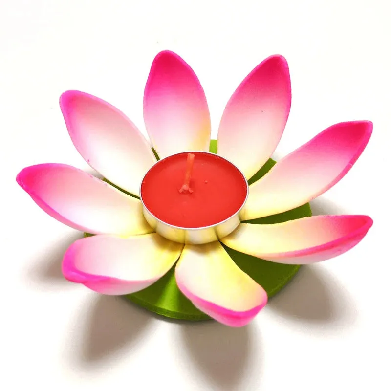 Single-layer plastic wishing lotus lantern in mixed colours, floating on water, available in 11cm and 15.5cm sizes