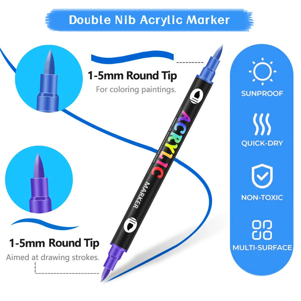 Double-headed two-colour acrylic marker pen set for children's painting with 24 to 168 colours