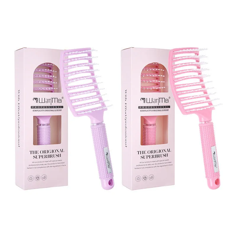 Jelly colour large hair curling comb made of ABS nylon, pink colour, boxed
