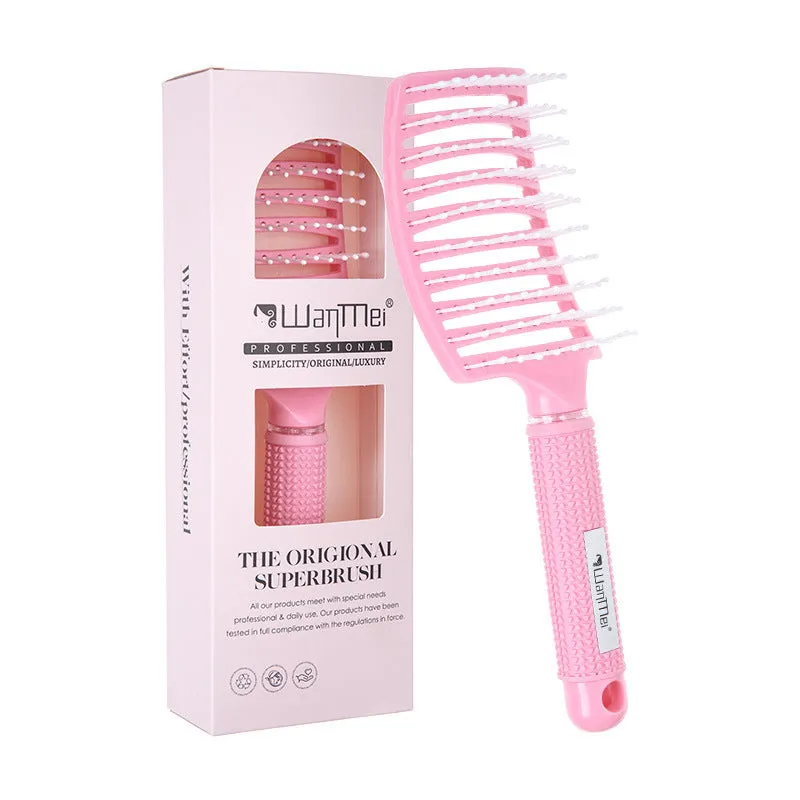 Jelly colour large hair curling comb made of ABS nylon, pink colour, boxed