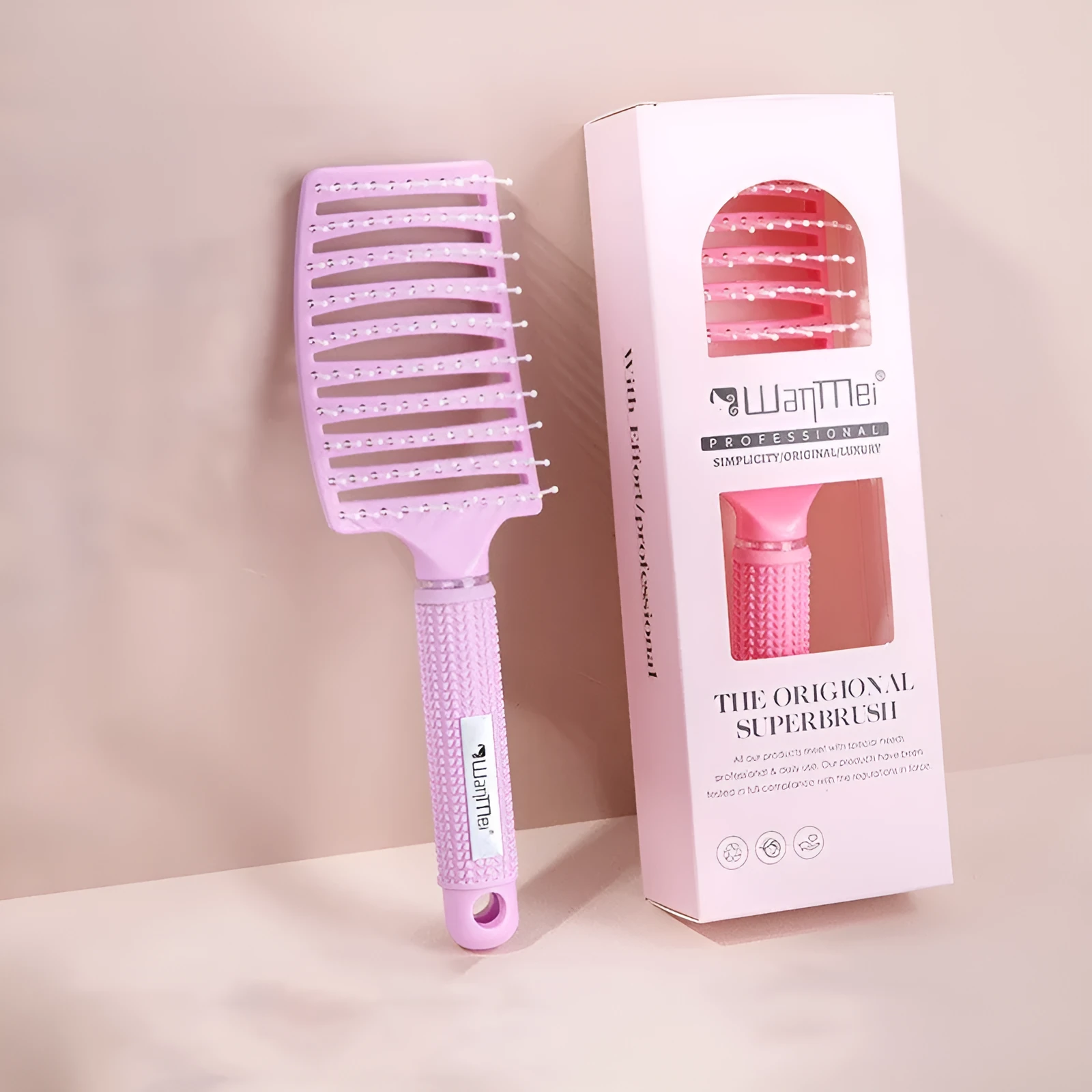 Jelly colour large hair curling comb made of ABS nylon, pink colour, boxed