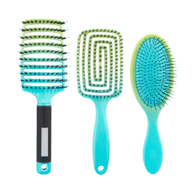Gradient curly hair hollow comb set 3-piece in gradient blue, orange, purple, and red colours, each over 20cm length