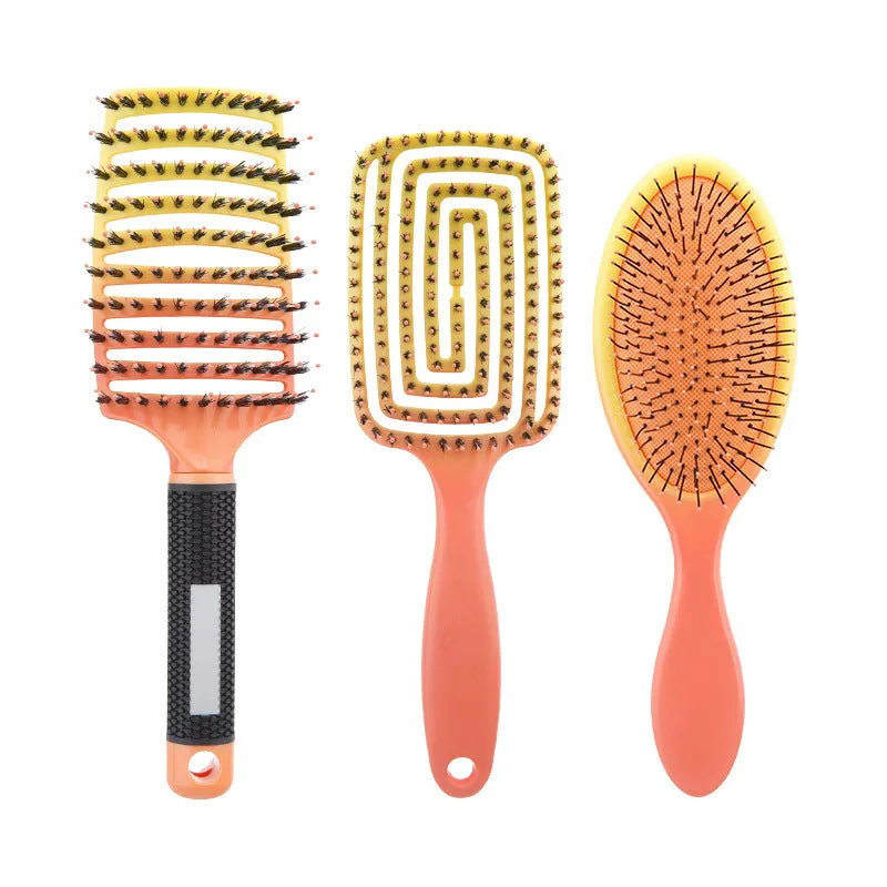 Gradient curly hair hollow comb set 3-piece in gradient blue, orange, purple, and red colours, each over 20cm length