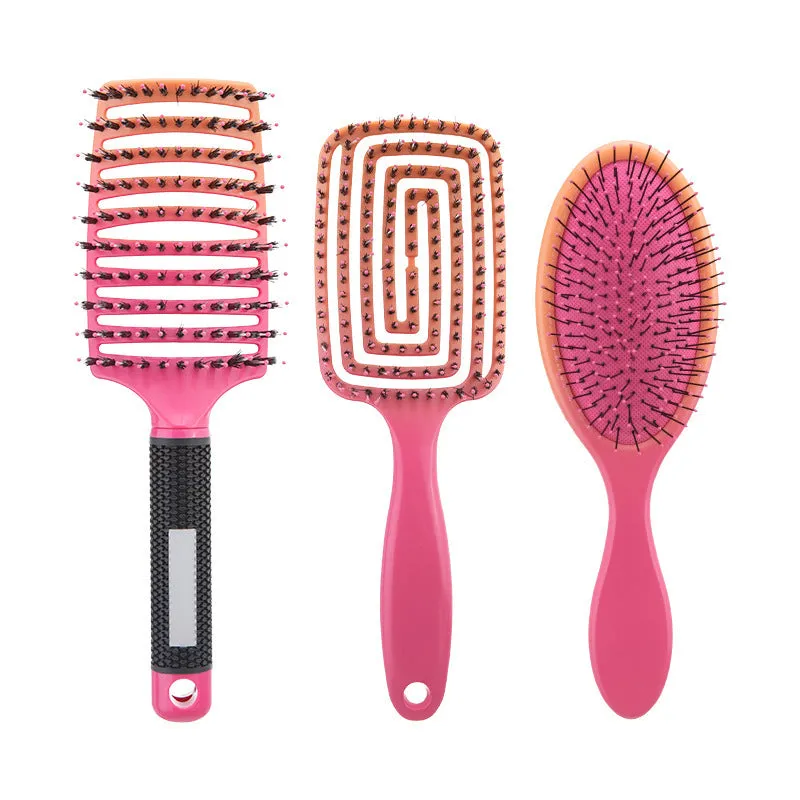 Gradient curly hair hollow comb set 3-piece in gradient blue, orange, purple, and red colours, each over 20cm length