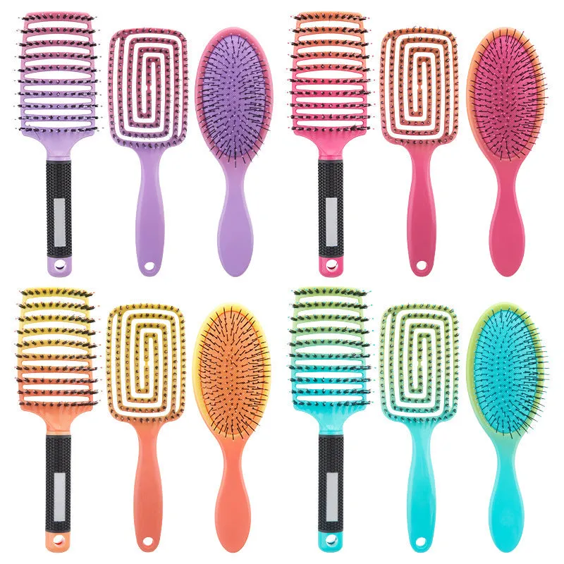 Gradient curly hair hollow comb set 3-piece in gradient blue, orange, purple, and red colours, each over 20cm length