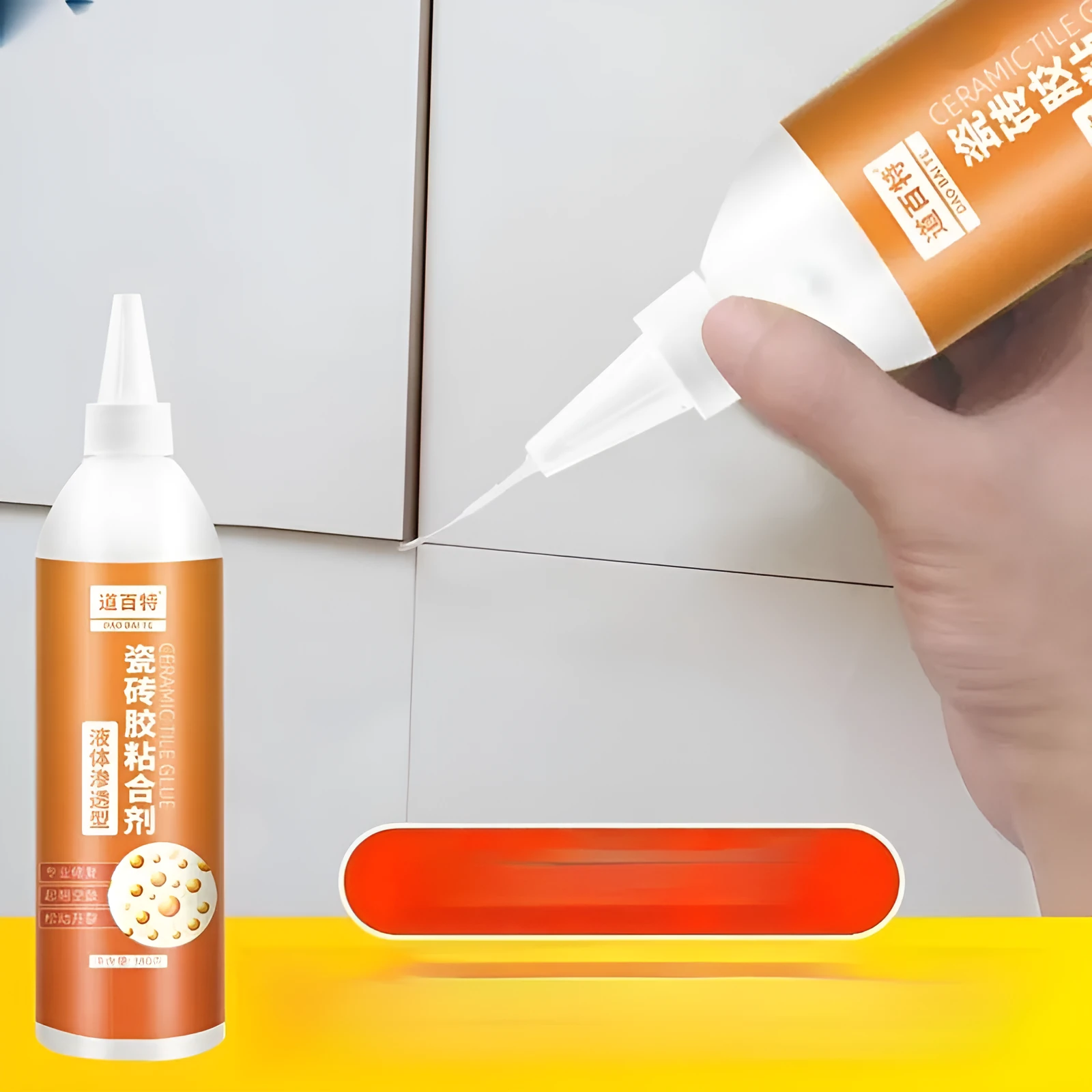 Tile shedding repair injection adhesive in a squeeze tube, cold setting emulsion body, for loose tile bonding