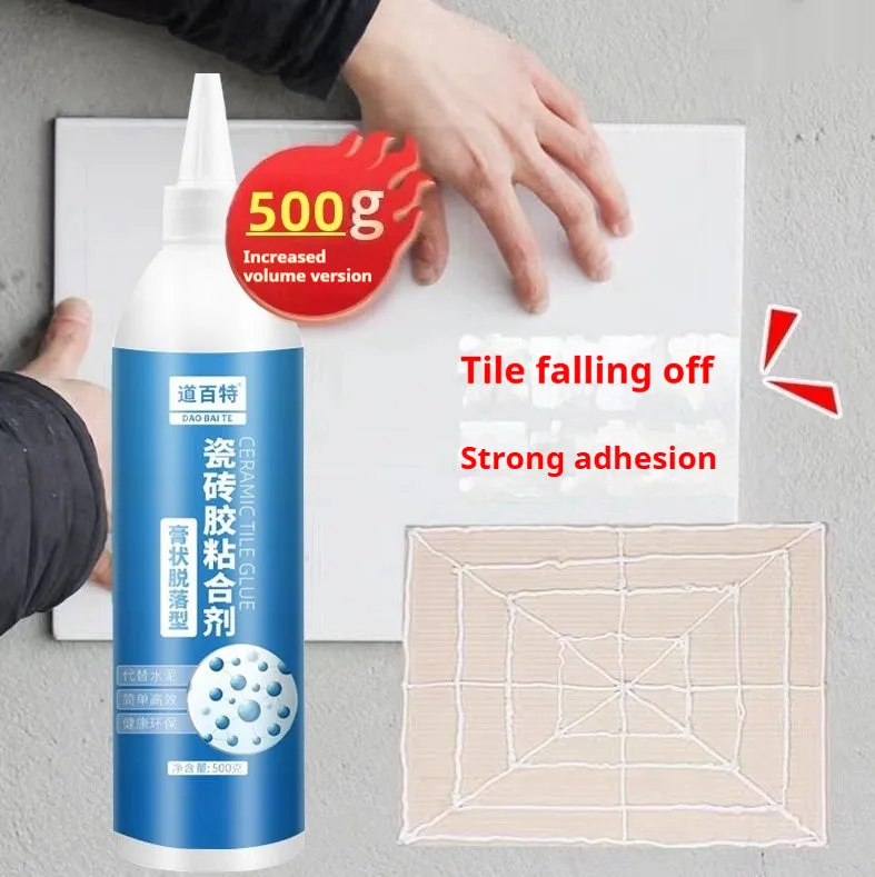 Tile shedding repair injection adhesive in a squeeze tube, cold setting emulsion body, for loose tile bonding