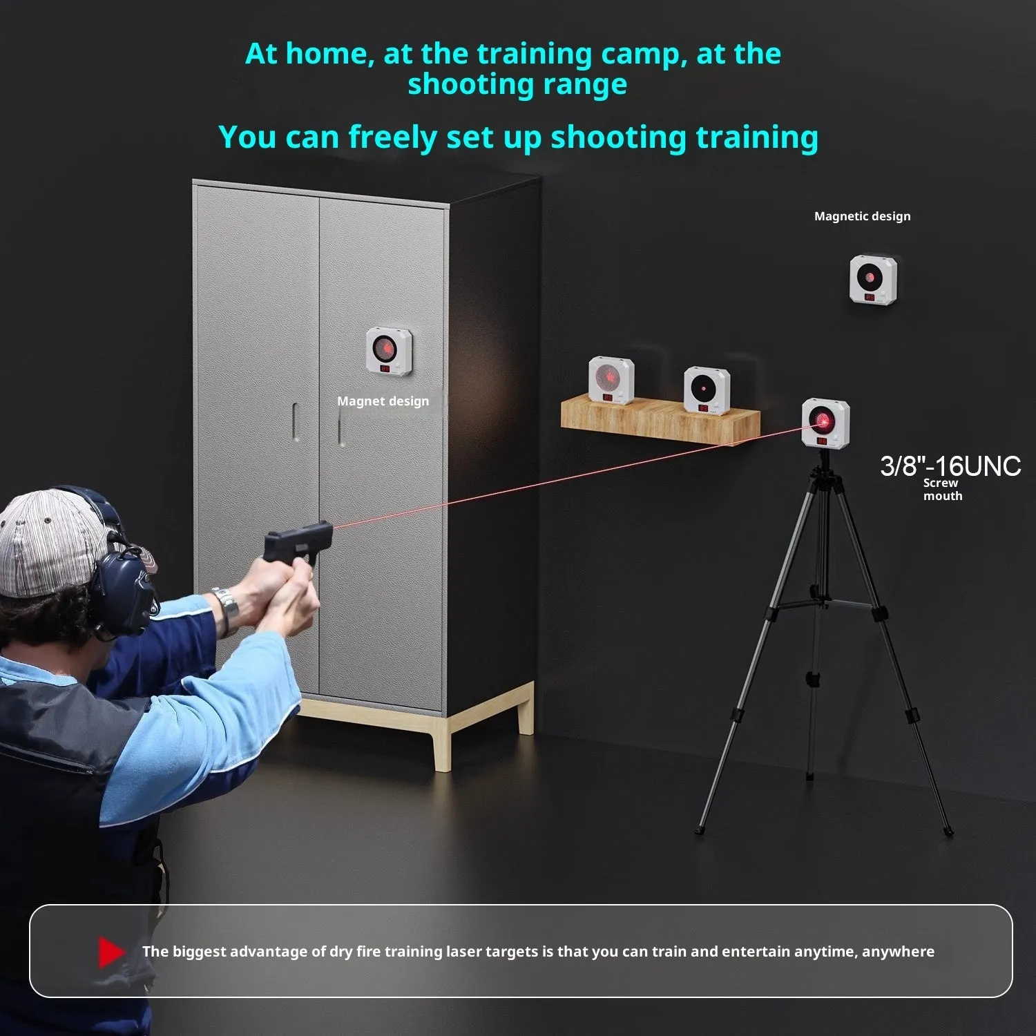 Infrared laser dry fire training target with replaceable ring, magnetic plate, and Type-C charging port