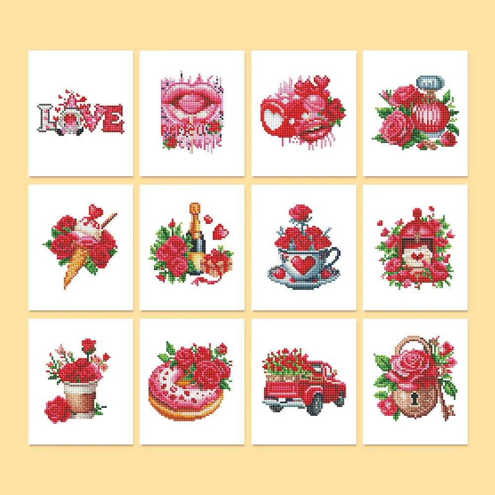 12 piece diamond painting kit set frameless acrylic 15x15cm with flower and animal themes