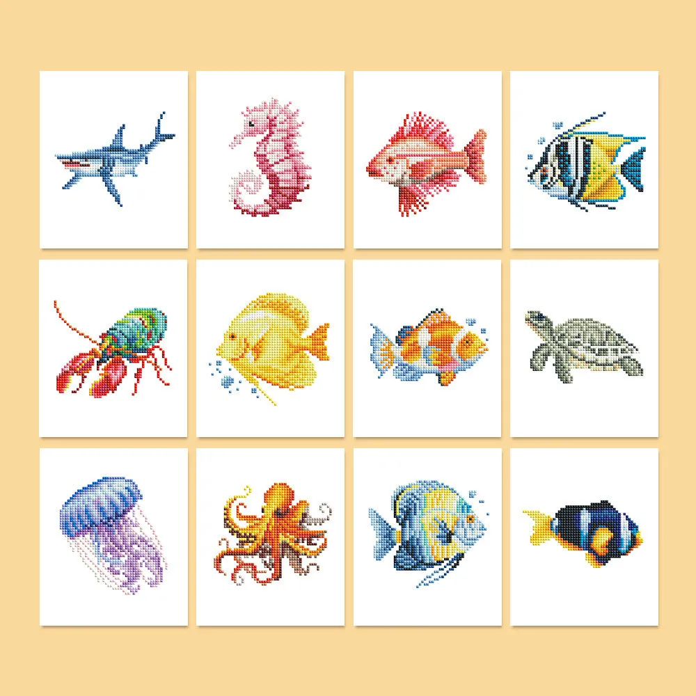 12 piece diamond painting kit set frameless acrylic 15x15cm with flower and animal themes