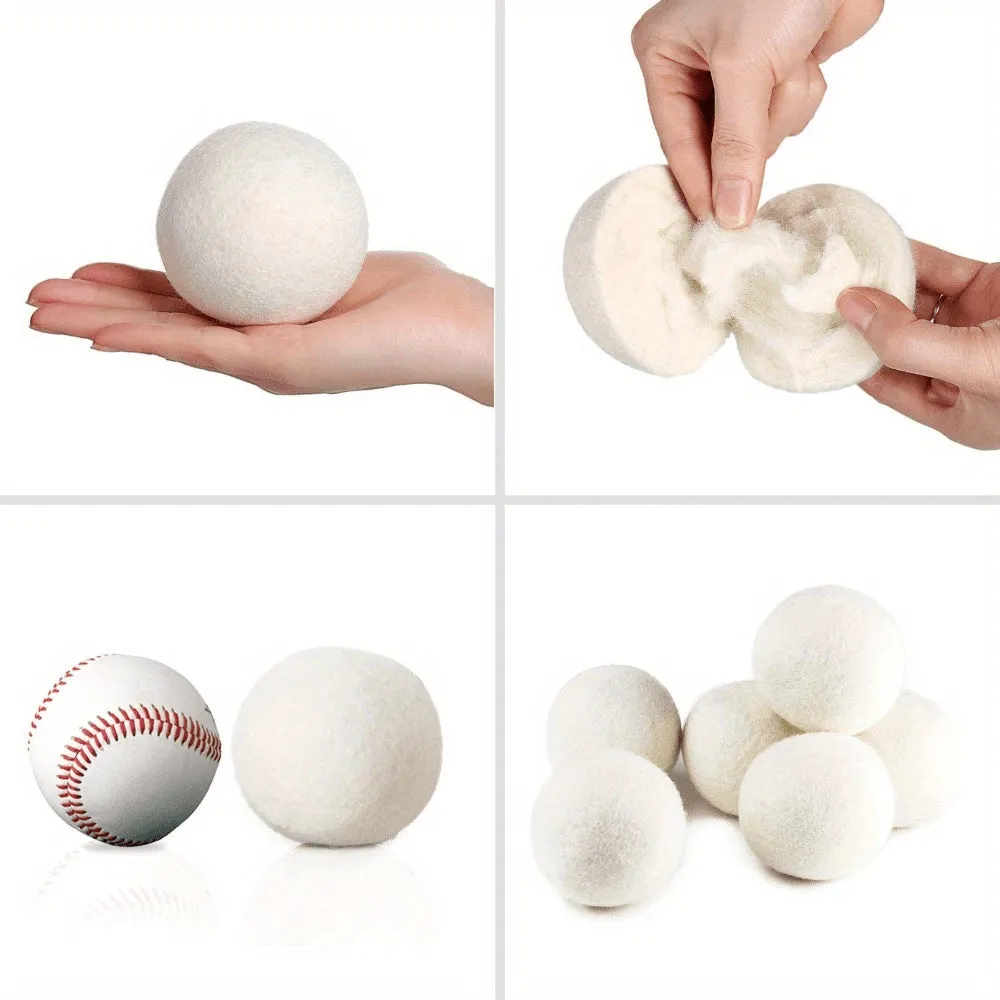 Set of six wool drying balls in three sizes 5cm 7cm 8cm for static reduction and chemical-free fabric softening