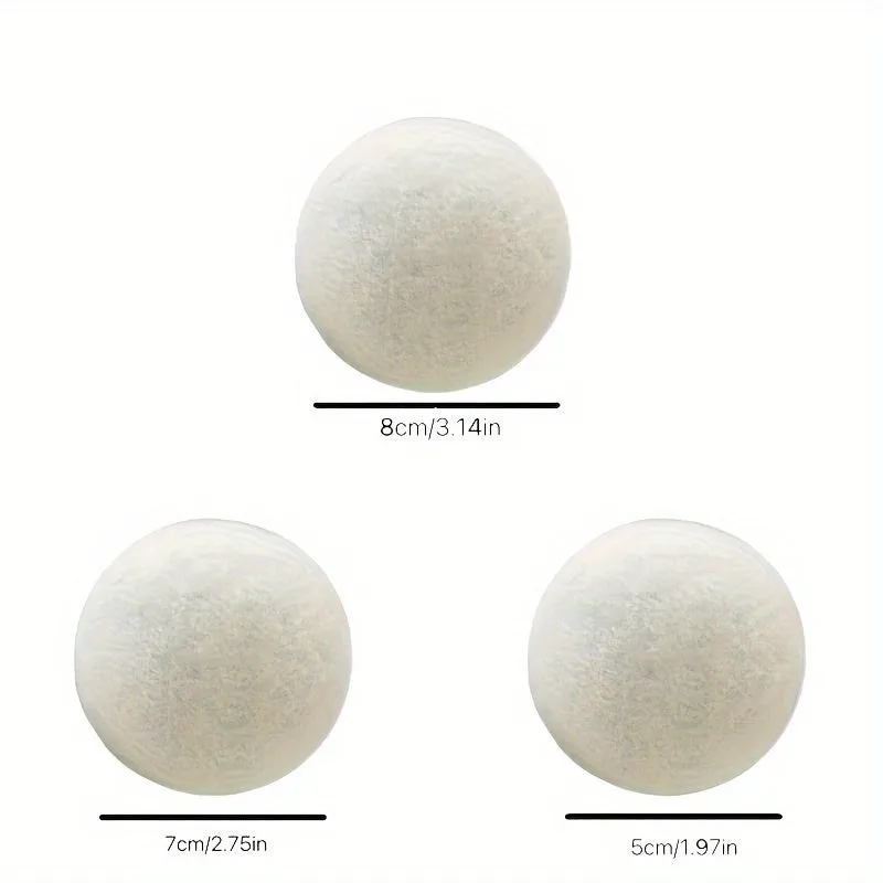 Set of six wool drying balls in three sizes 5cm 7cm 8cm for static reduction and chemical-free fabric softening