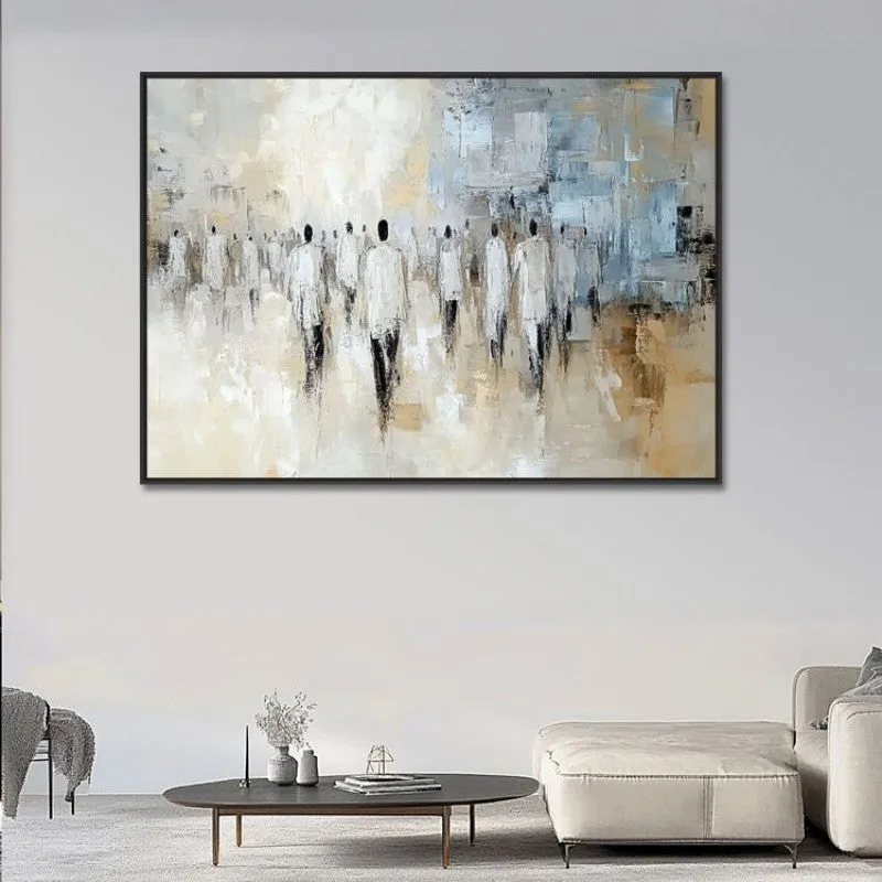 Hand-painted oil painting on canvas – abstract street people texture, horizontal modern style, rolled frameless