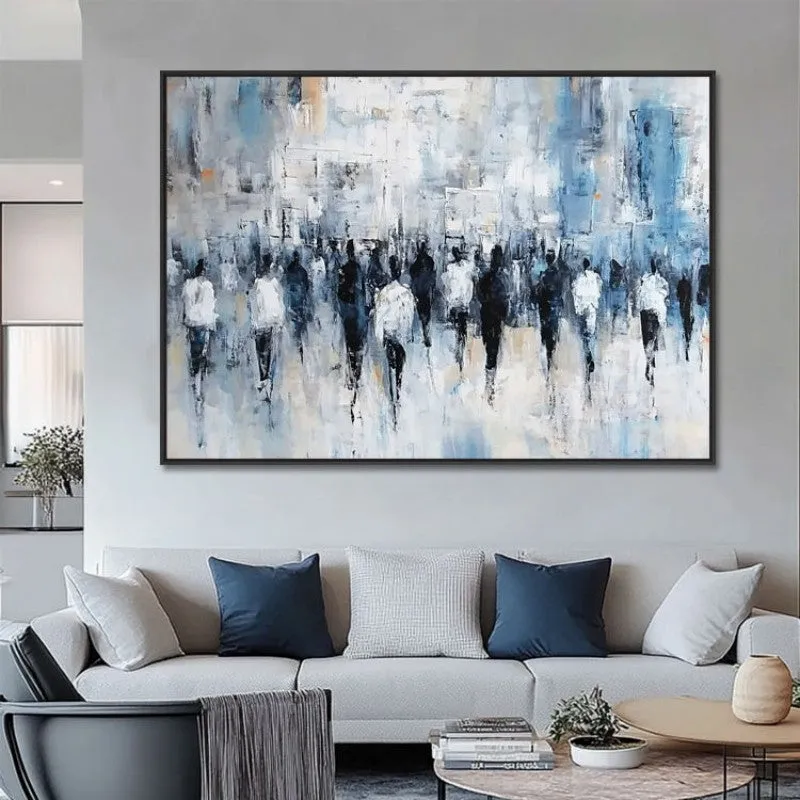 Hand-painted oil painting on canvas – abstract street people texture, horizontal modern style, rolled frameless