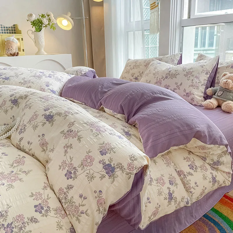 Aerobic jacquard cloud yarn chemical fibre bedding set in multiple colours and sizes, including sheet, pillowcases, and quilt cover.