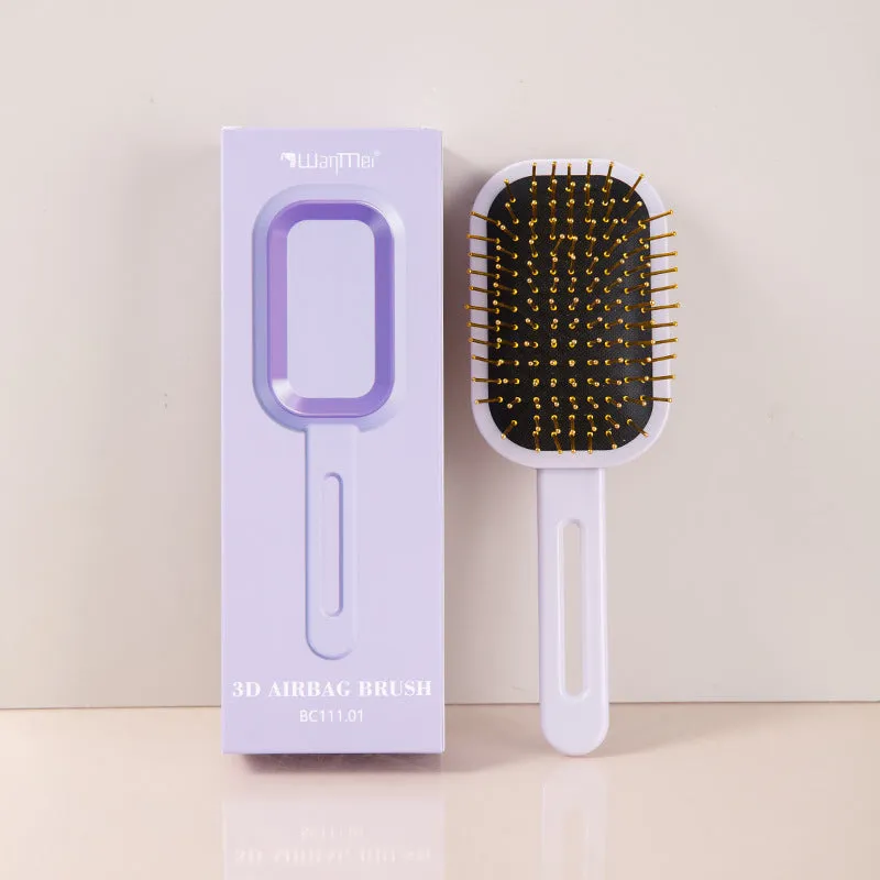 3D air cushion comb with ABS steel needles in boxed gift packaging, over 20cm length, black handle with pink ring