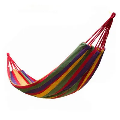 Red anti-flip single canvas striped buckle hammock for camping outdoor relaxation