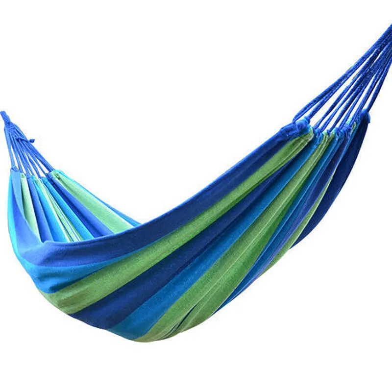 Red anti-flip single canvas striped buckle hammock for camping outdoor relaxation