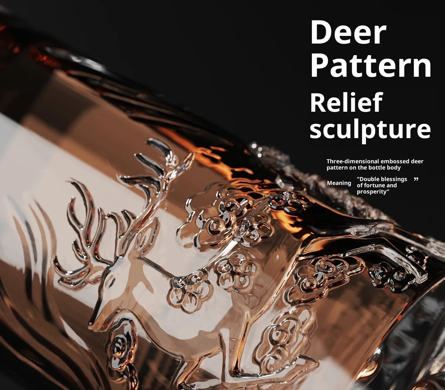 Two crystal glass wine bottles with deer design in a gift set with boxes and handbag
