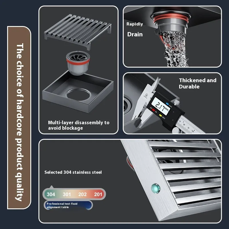 Gun grey 304 stainless steel courtyard floor drain with a 15x15cm grating.