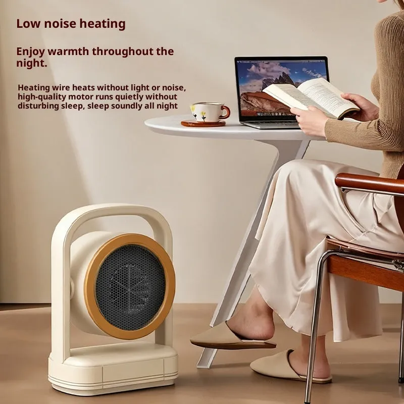 Household desk quick heating warm air blower in beige with shaking head and two fan speed modes
