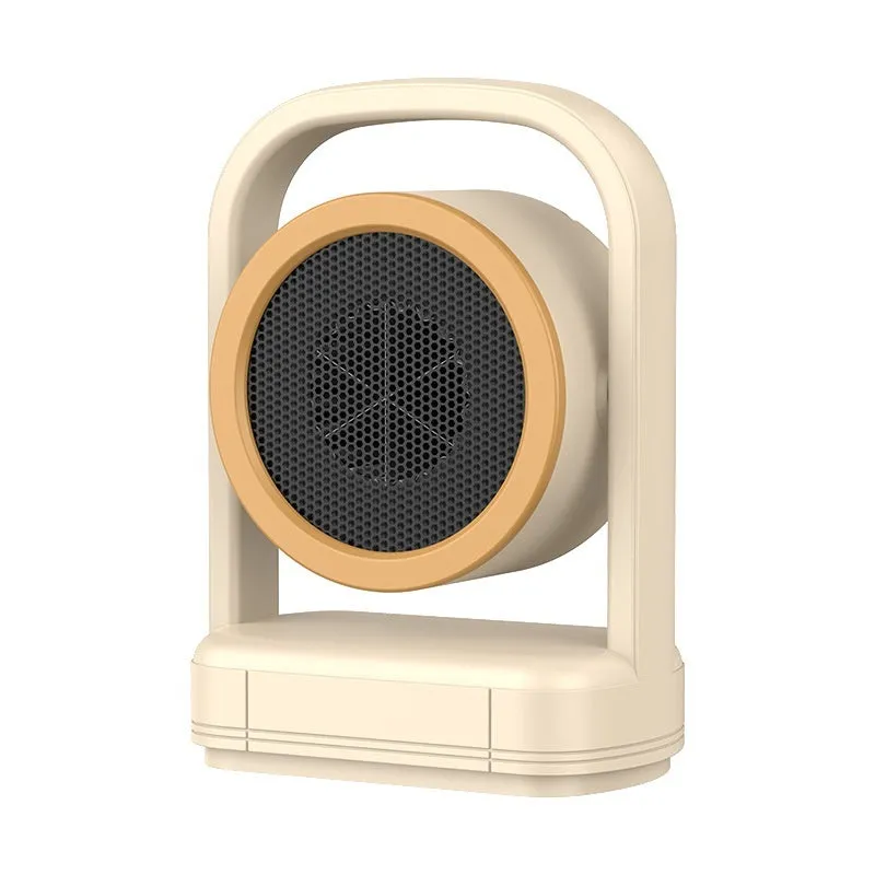 Household desk quick heating warm air blower in beige with shaking head and two fan speed modes