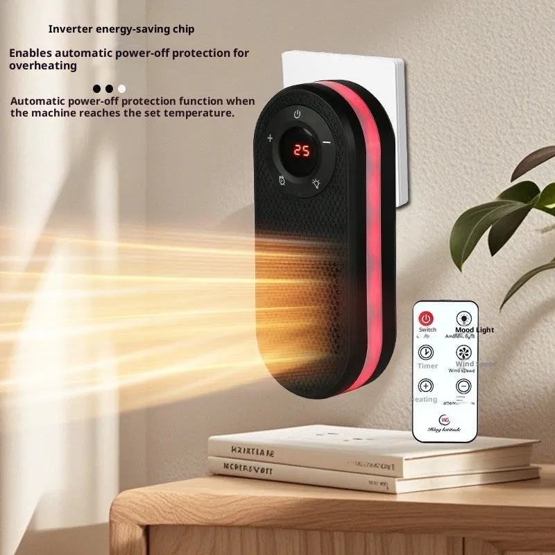 Mini black PTC heater with colourful light display and timer control for small rooms up to 20 sqm