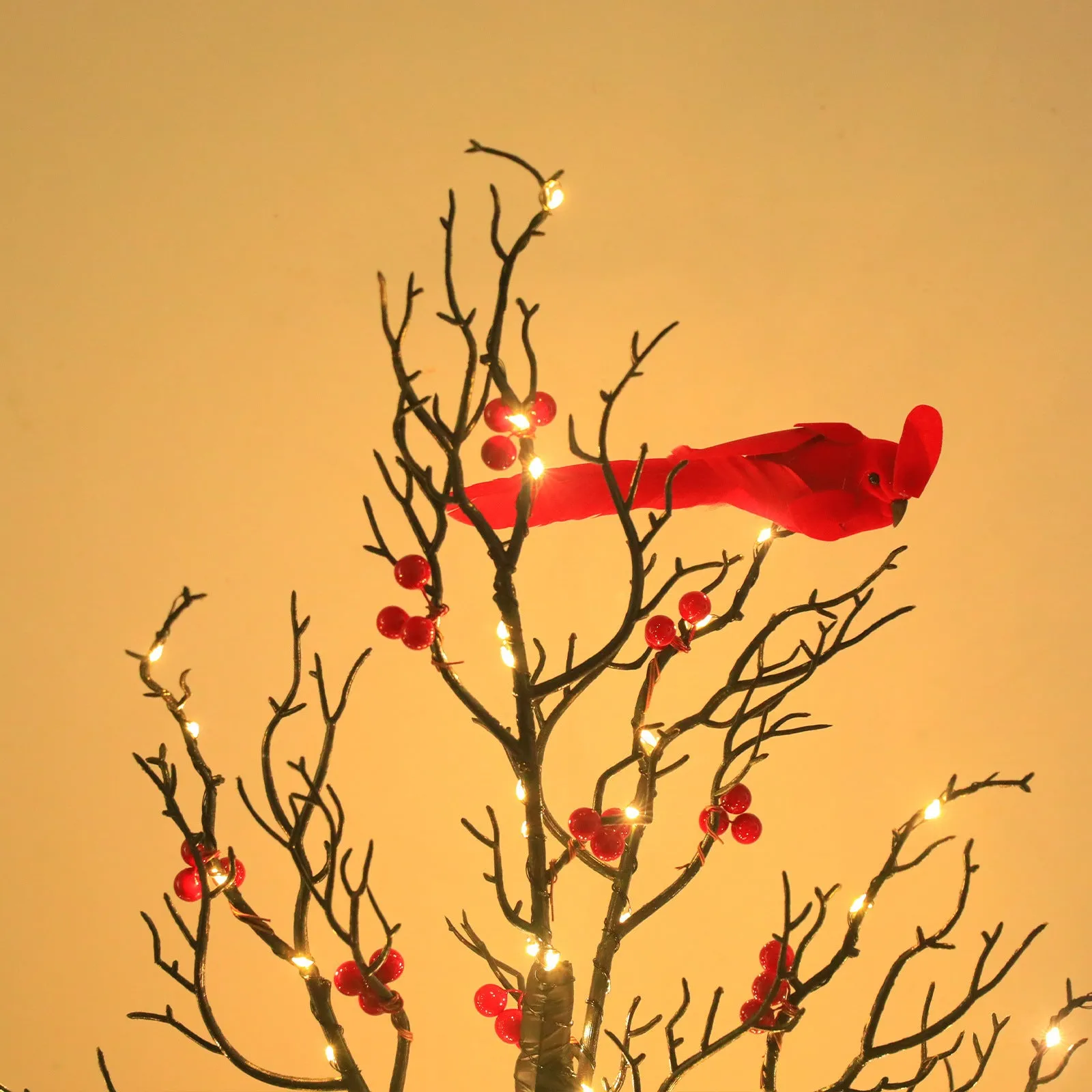 Luminous red bird winding tree lamp with 60 lights and 53CM plastic body for indoor decorative use