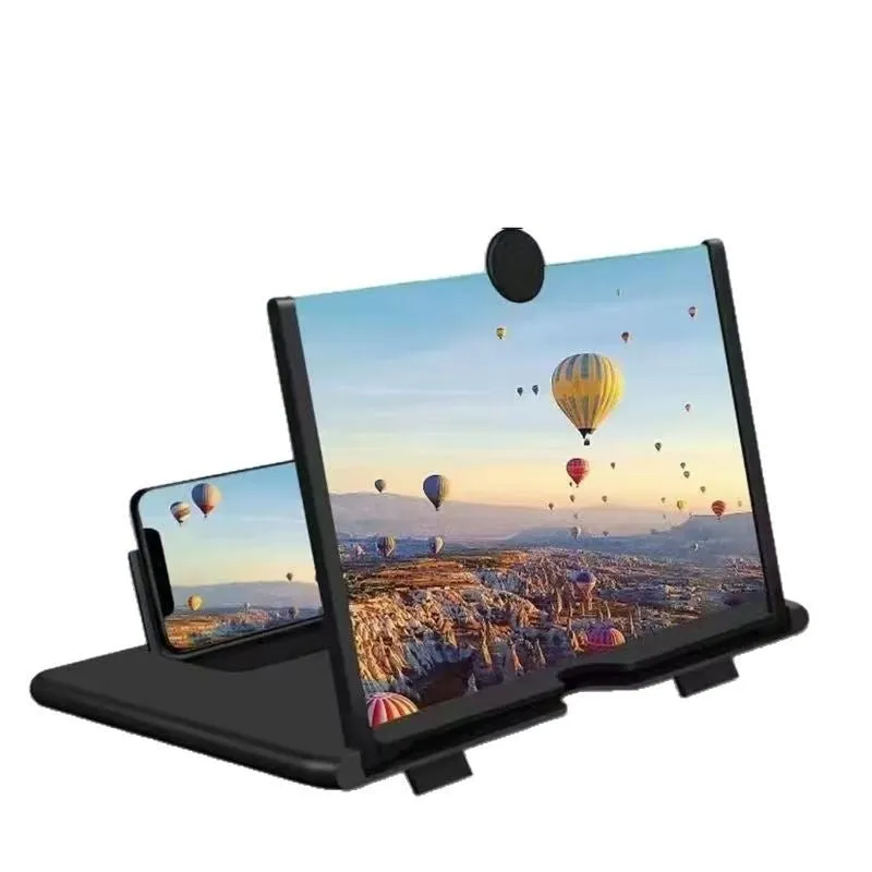 F3 desktop screen amplifier in black with a phone inserted, showing 10 inch magnified display