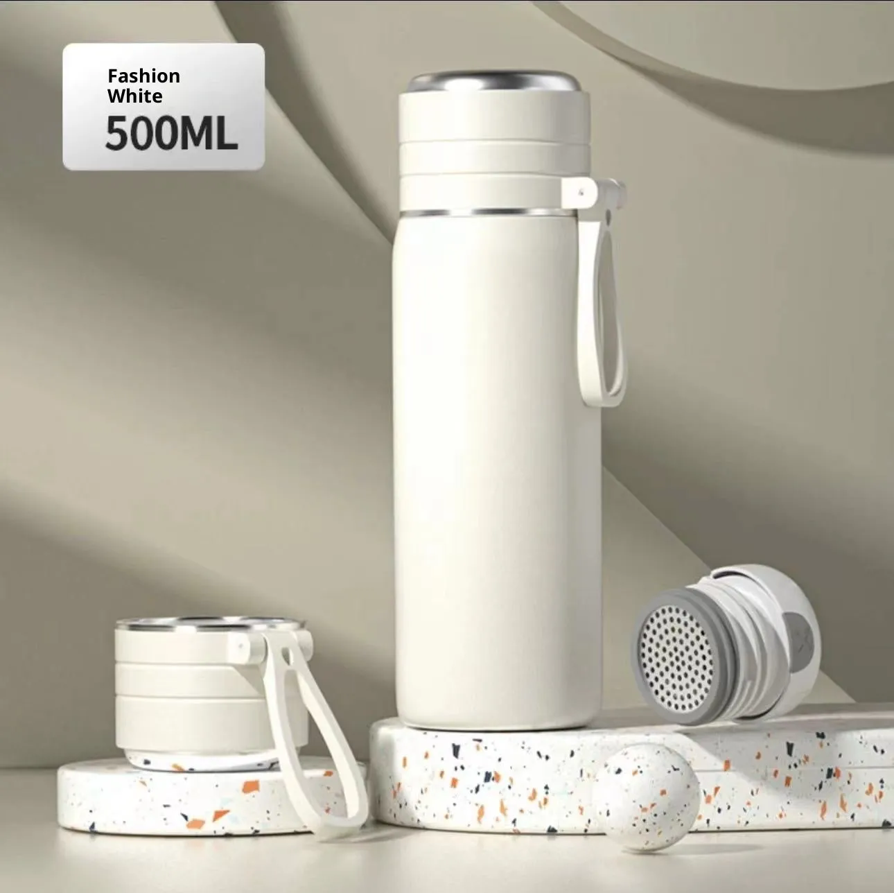 316 stainless steel thermos cup with tea separation, 500ml capacity, army green colour