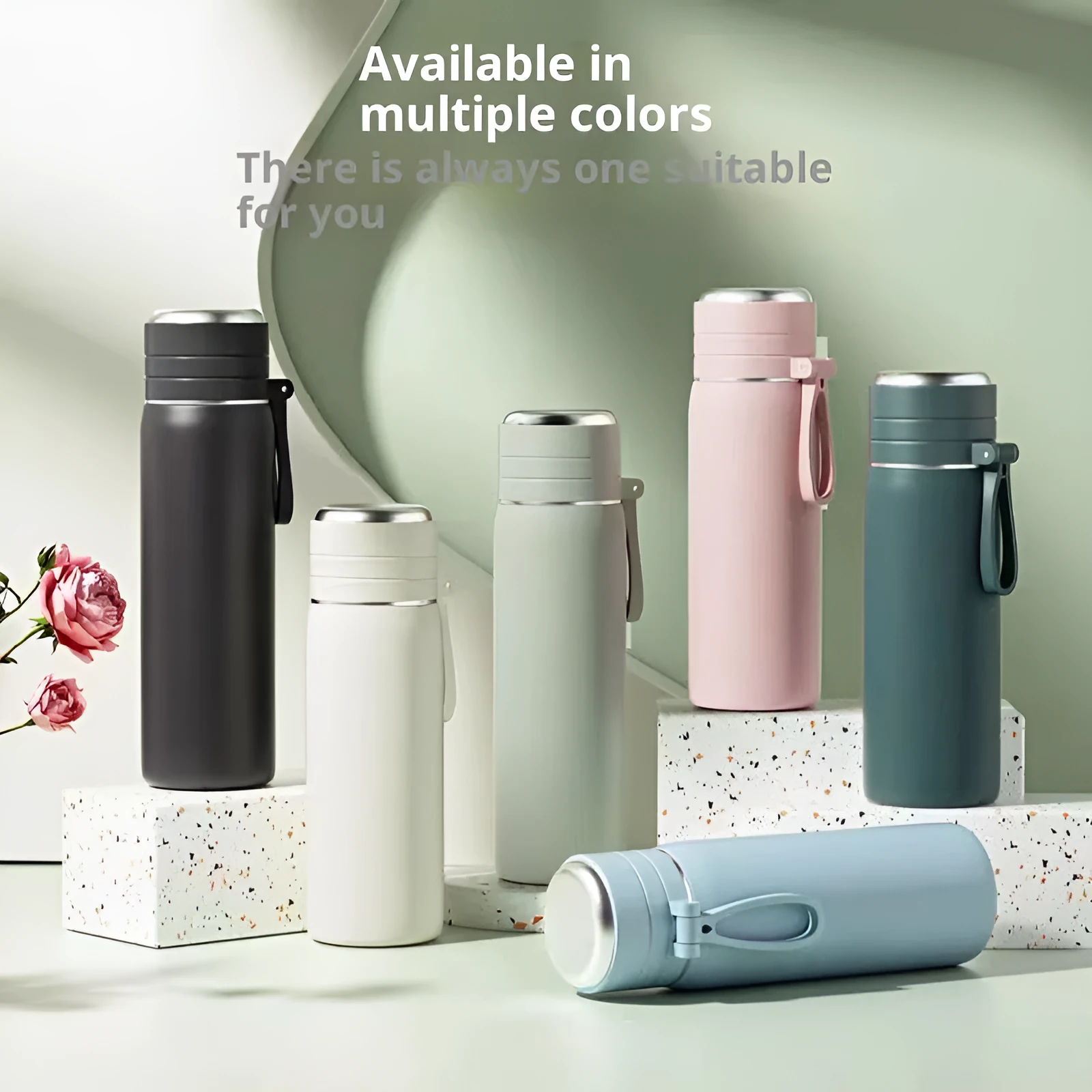 316 stainless steel thermos cup with tea separation, 500ml capacity, army green colour