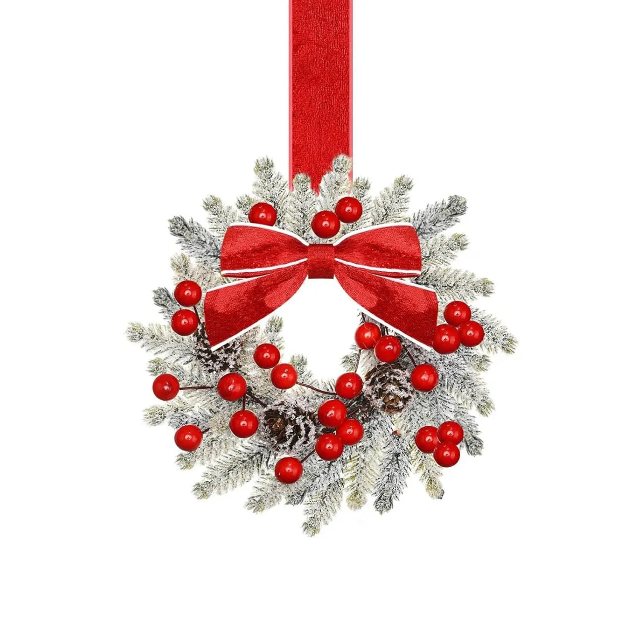 Handmade plastic Christmas garland with bowknot ribbon in red pine cone colour