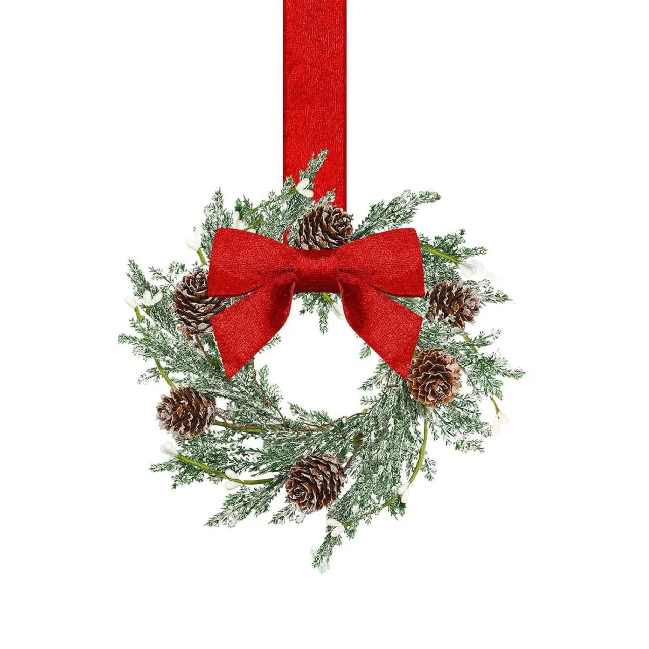 Handmade plastic Christmas garland with bowknot ribbon in red pine cone colour