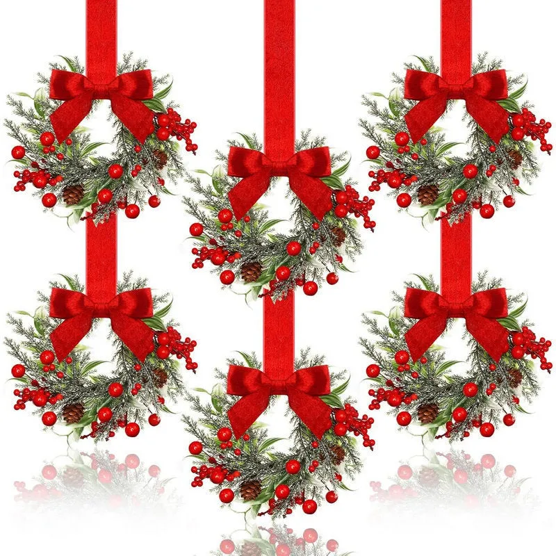 Handmade plastic Christmas garland with bowknot ribbon in red pine cone colour