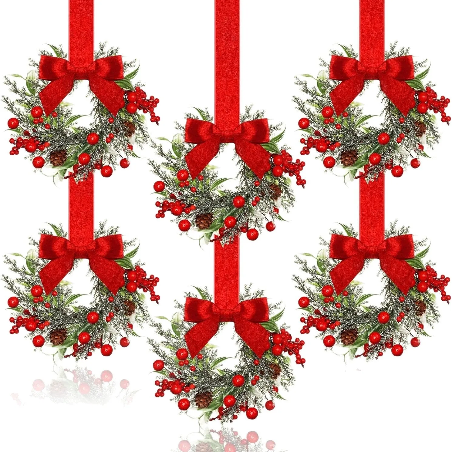Handmade plastic Christmas garland with bowknot ribbon in red pine cone colour