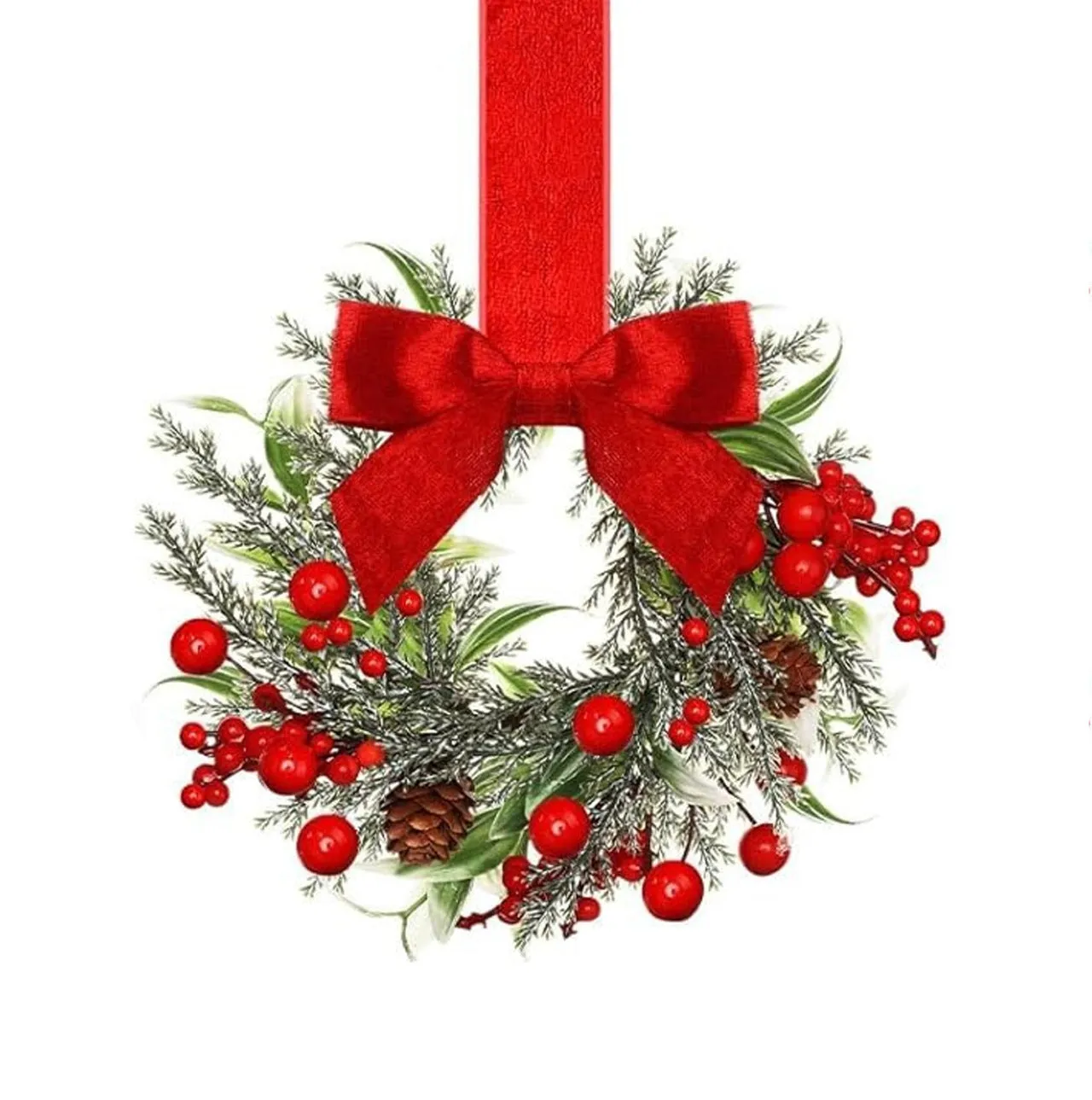 Handmade plastic Christmas garland with bowknot ribbon in red pine cone colour