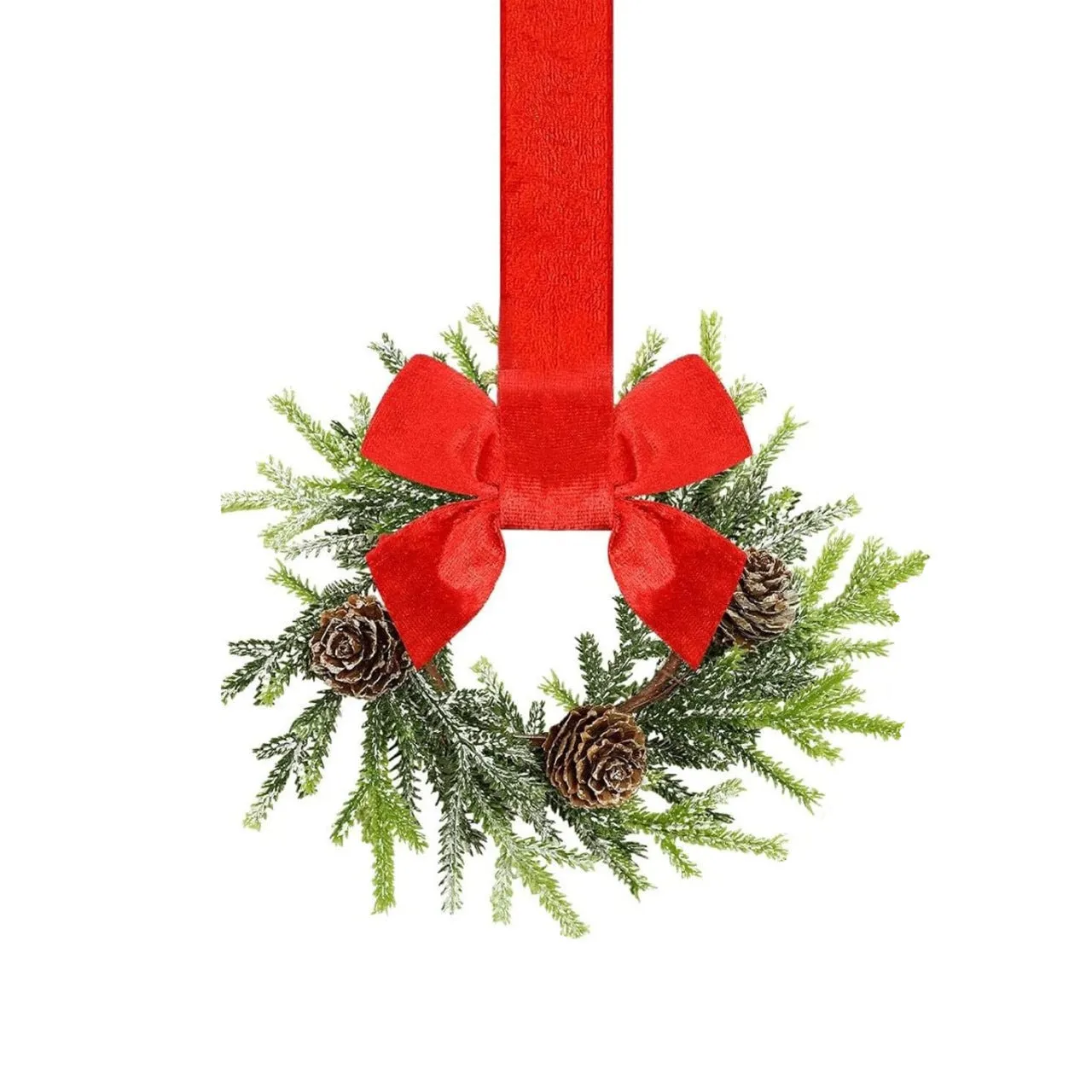 Handmade plastic Christmas garland with bowknot ribbon in red pine cone colour