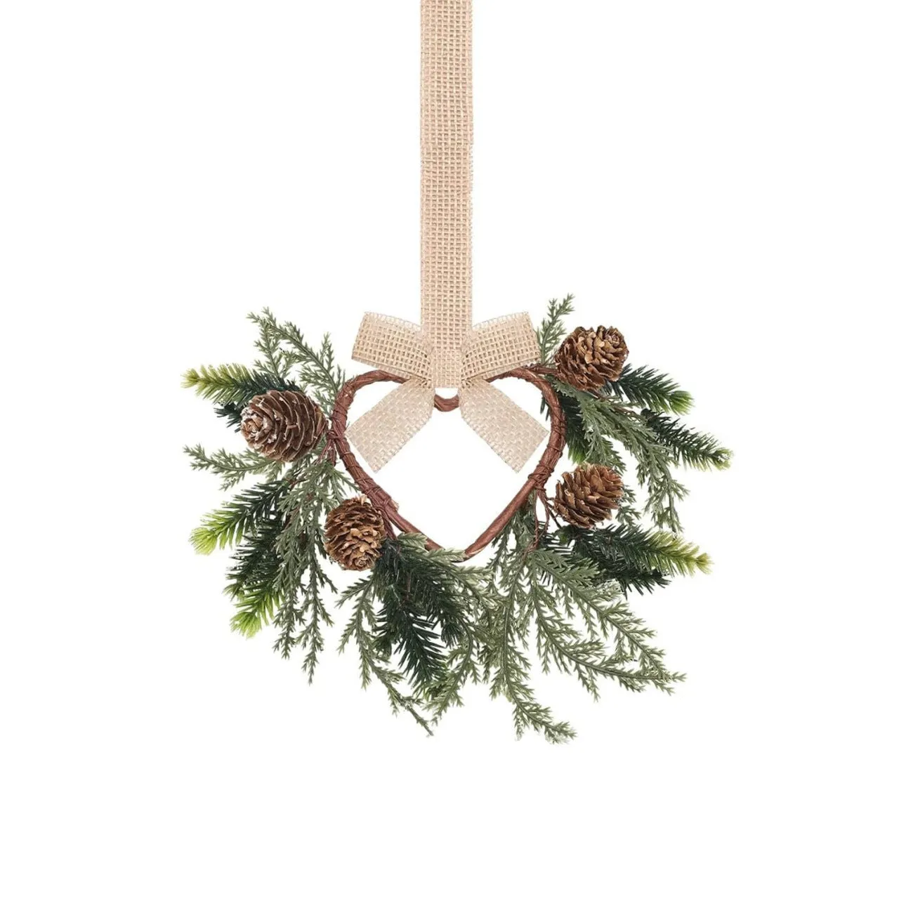 Handmade plastic Christmas garland with bowknot ribbon in red pine cone colour