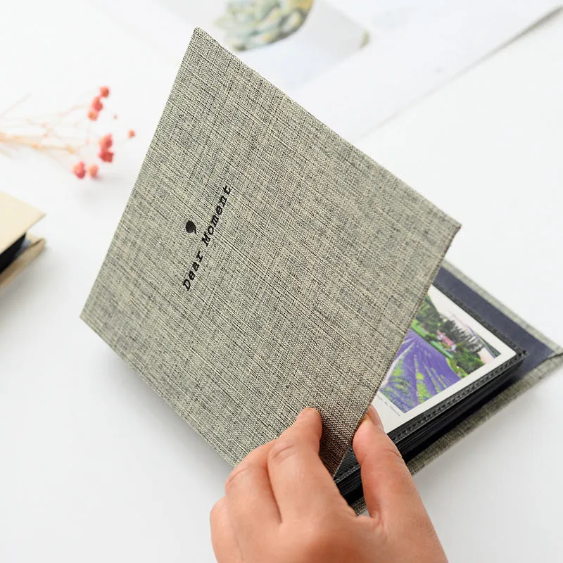 Cotton and linen loose-leaf pocket album for 3-inch and 5-inch photos in beige