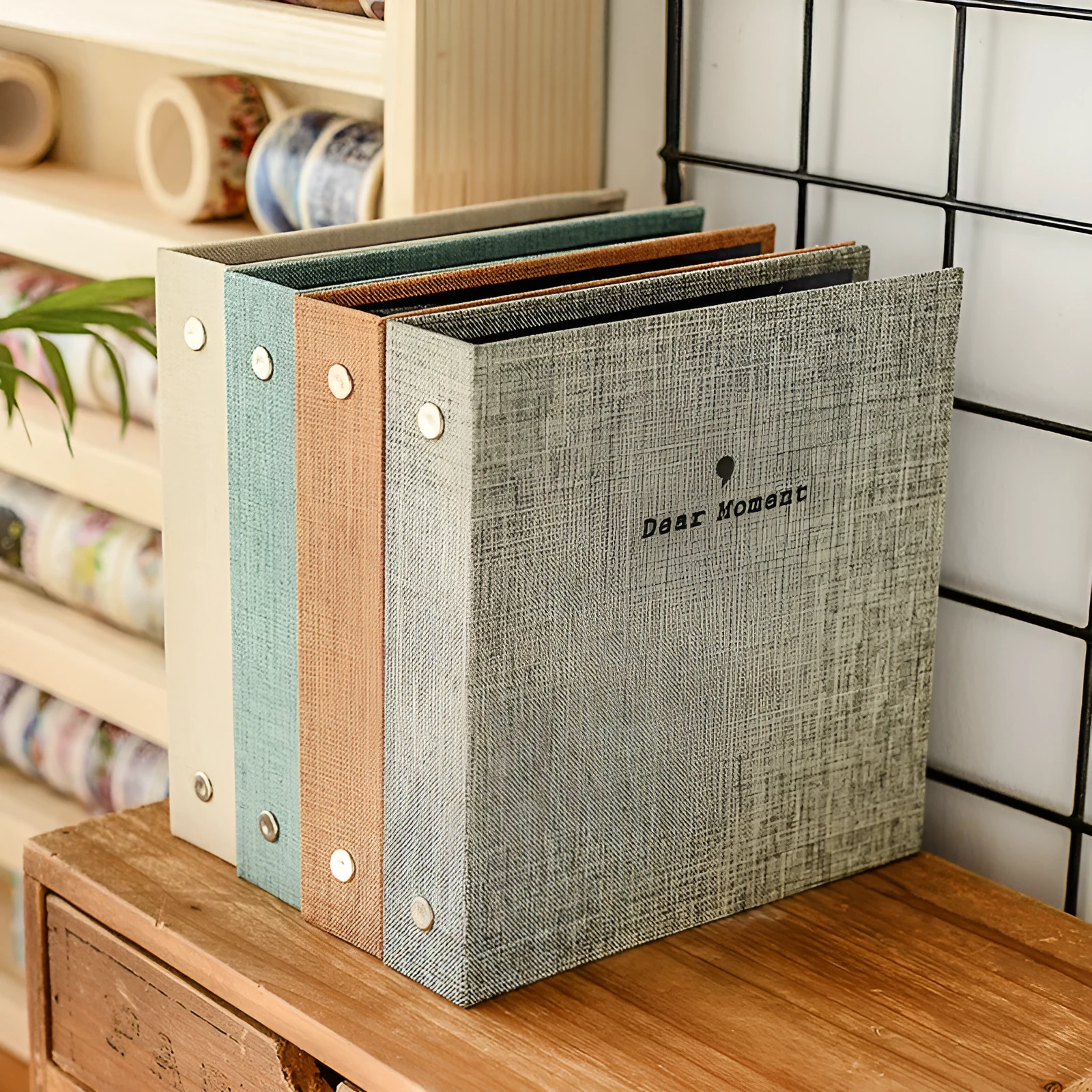 Cotton and linen loose-leaf pocket album for 3-inch and 5-inch photos in beige