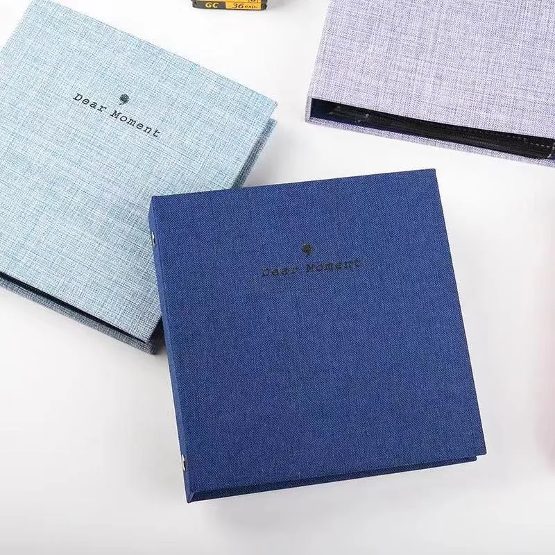 Cotton and linen loose-leaf pocket album for 3-inch and 5-inch photos in beige