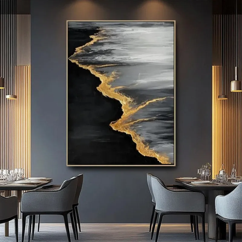 Handmade abstract golden beach and waves oil painting on canvas for living room decor