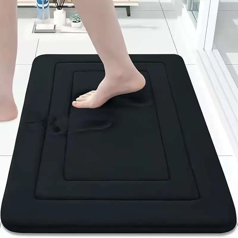 Thickened memory foam anti-slip bathroom mat with coral velvet surface in grey